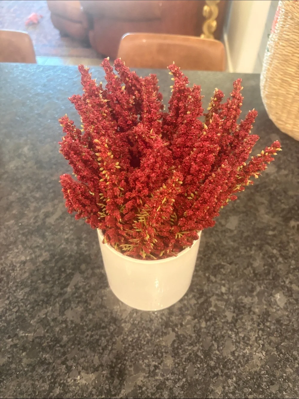 Artificial Dried Floral Arrangement in Burgundy Ceramic Pot - Unbranded